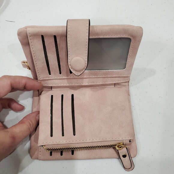 Small Handbag Pink Faux Leather Gold Tone Chain Crossbody Strap with Billfold - Picture 14 of 16